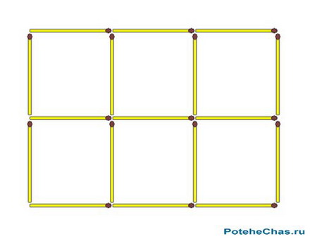 Два квадрата - уберите шесть спичек - Графическая головоломка